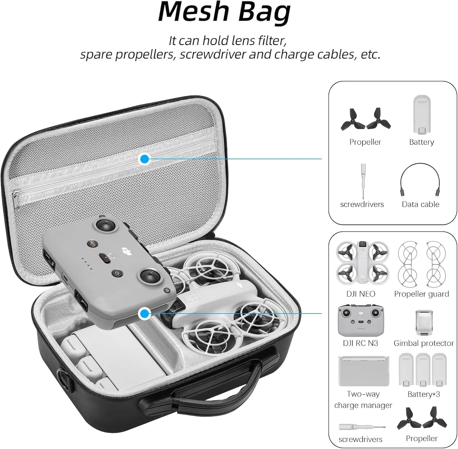 کیف حمل eWINNER برای لوازم جانبی DJI Neo Fly More Combo، کیف مسافرتی قابل حمل چرمی PU برای پهپاد DJI Neo - سازگار با کنترلر از راه دور RC-N3 / سه باتری / هاب شارژ (مشکی) کیف حمل eWINNER برای لوازم جانبی DJI Neo Fly More Combo، کیف مسافرتی قابل حمل چرمی PU برای پهپاد DJI Neo - سازگار با کنترلر از راه دور RC-N3 / سه باتری / هاب شارژ (مشکی)