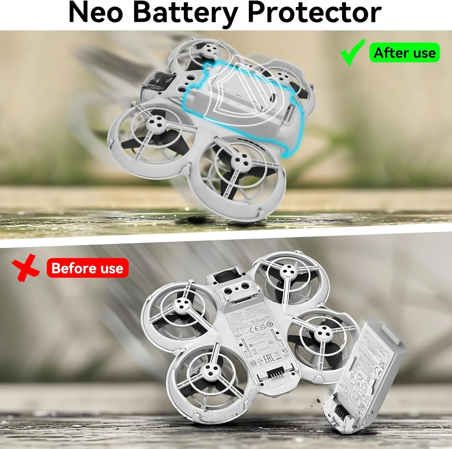 پایه فرود Neo - محافظ باتری پهپاد 2 در 1، چراغ پرواز شبانه، افزایش ارتفاع پایه Neo