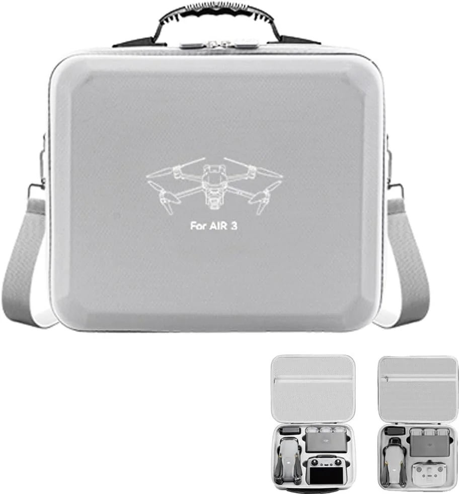 کیف حمل سخت برای DJI Air 3S/3، کیف چرمی PU مسافرتی قابل حمل، ضد آب و مقاوم در برابر ضربه برای پهپاد DJI Air 3/Air 3S و لوازم جانبی (با فضای هاب شارژ)