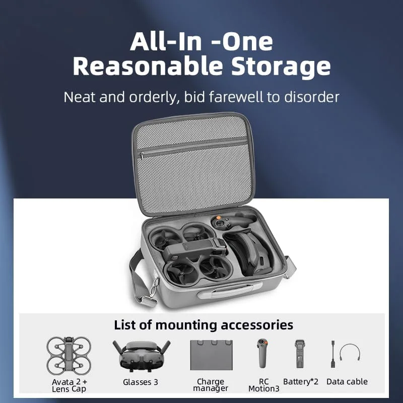 کیف حمل برای DJI AVATA 2، کیف مسافرتی قابل حمل برای DJI Avata 2 Fly More Combo با Goggles 3، کیف نگهداری لوازم جانبی DJI Avata 2 RC Motion 3
