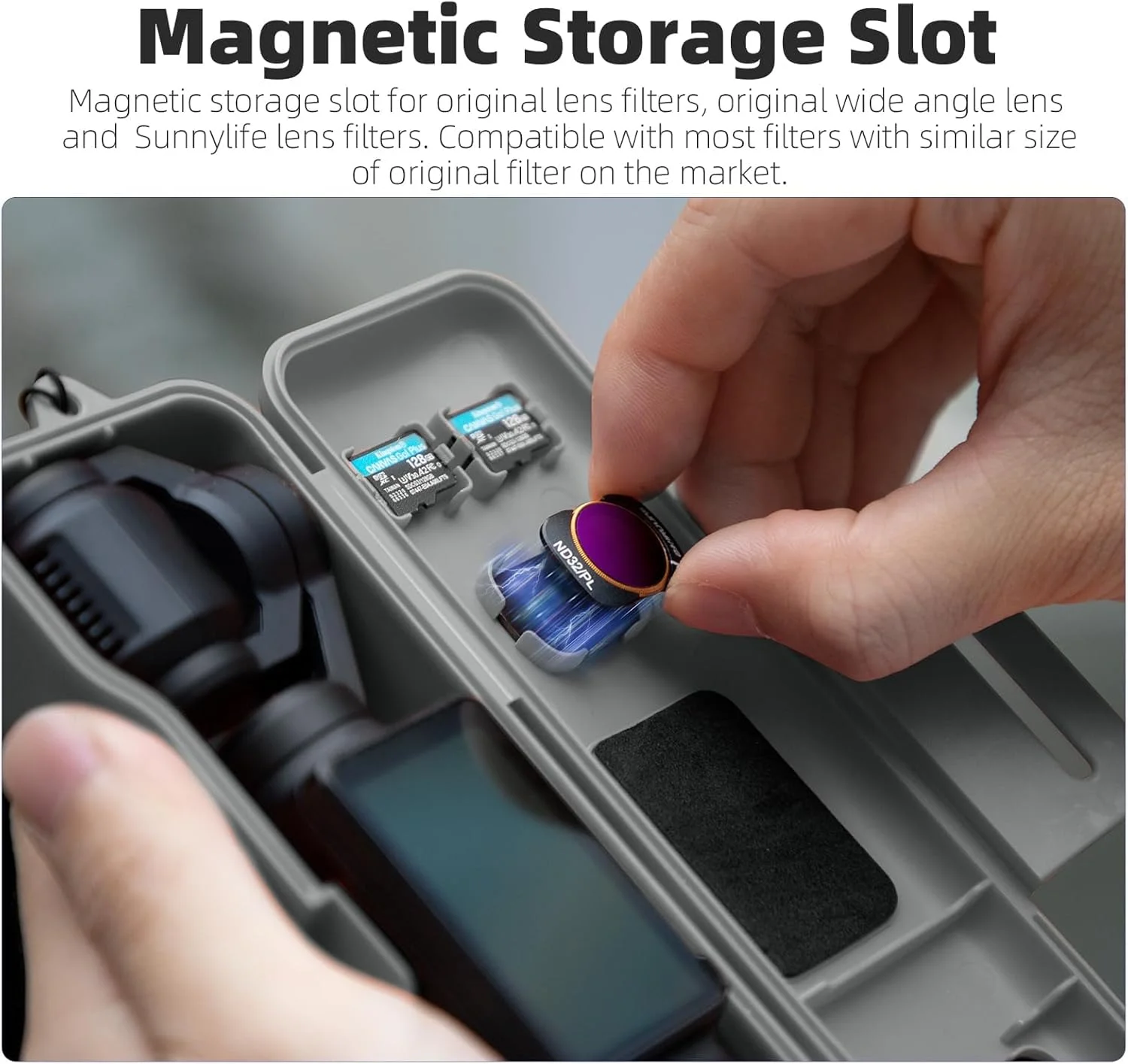 کیف حمل برای DJI OSMO Pocket 3، کیف نگهداری قابل حمل با 3 جایگاه مغناطیسی فیلتر CPL/ND و 2 جایگاه کارت حافظه، کیف محافظ هارد شل برای لوازم جانبی DJI Osmo Pocket 3 کیف حمل برای DJI OSMO Pocket 3، کیف نگهداری قابل حمل با 3 جایگاه مغناطیسی فیلتر CPL/ND و 2 جایگاه کارت حافظه، کیف محافظ هارد شل برای لوازم جانبی DJI Osmo Pocket 3