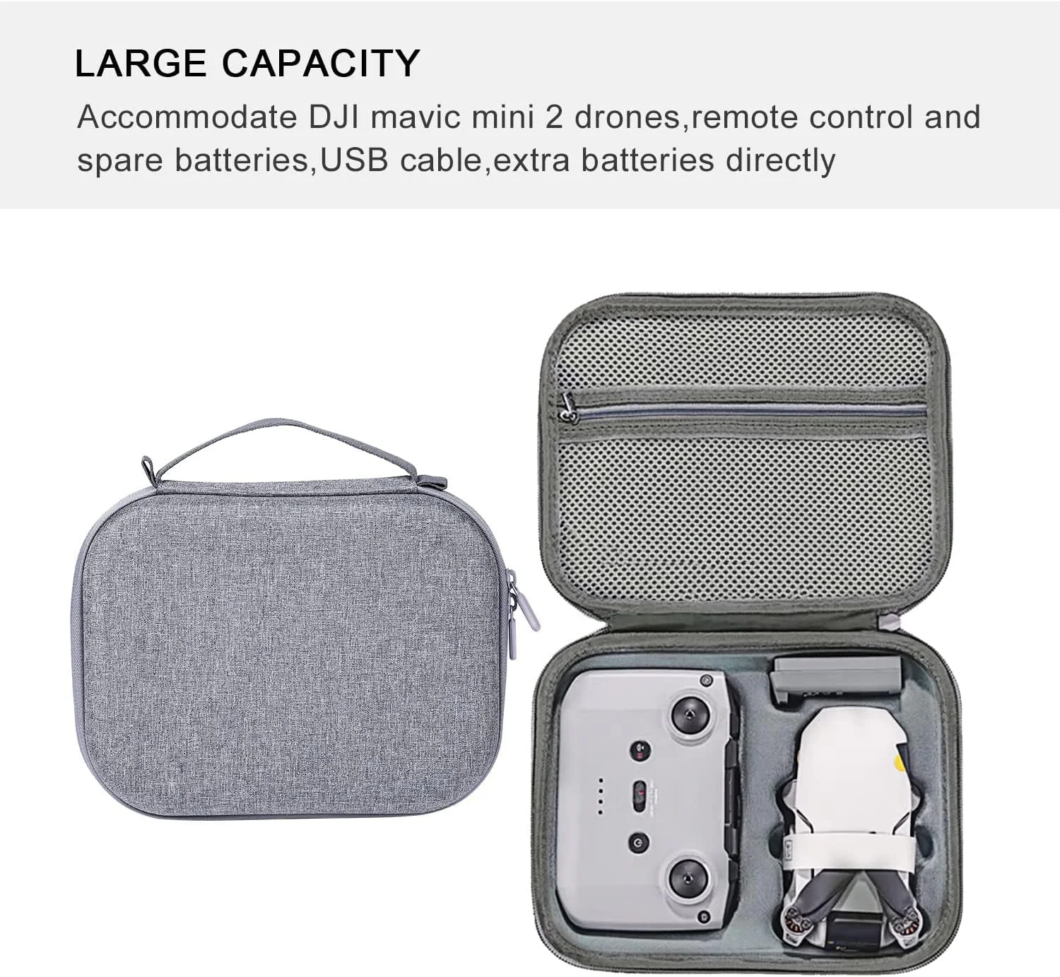کیف حمل دستی Mavic Mini 2 برای لوازم جانبی پهپاد DJI Mavic Mini 2، جعبه مسافرتی با ظرفیت بزرگ و ضد آب سازگار با پهپاد DJI Mini 2 (خاکستری)