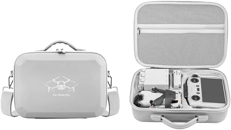 کیف حمل چرمی PU با ظرفیت بالا برای DJI Mini 4 Pro Fly More Combo، مناسب برای کوادکوپتر و لوازم جانبی کیت کنترلر RC2 (خاکستری)