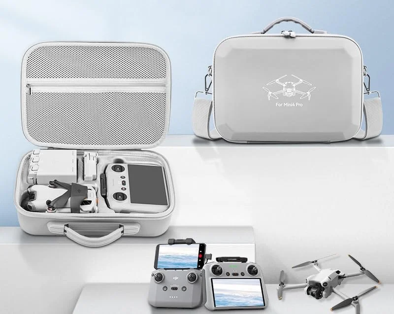کیف حمل چرمی PU با ظرفیت بالا برای DJI Mini 4 Pro Fly More Combo، مناسب برای کوادکوپتر و لوازم جانبی کیت کنترلر RC2 (خاکستری)