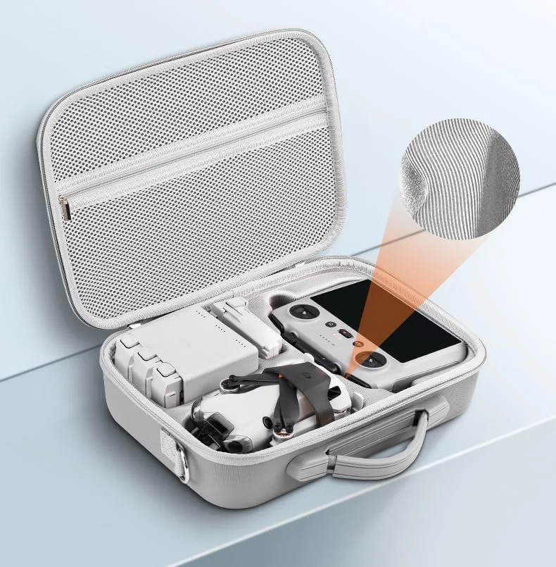 کیف حمل چرمی PU با ظرفیت بالا برای DJI Mini 4 Pro Fly More Combo، مناسب برای کوادکوپتر و لوازم جانبی کیت کنترلر RC2 (خاکستری)