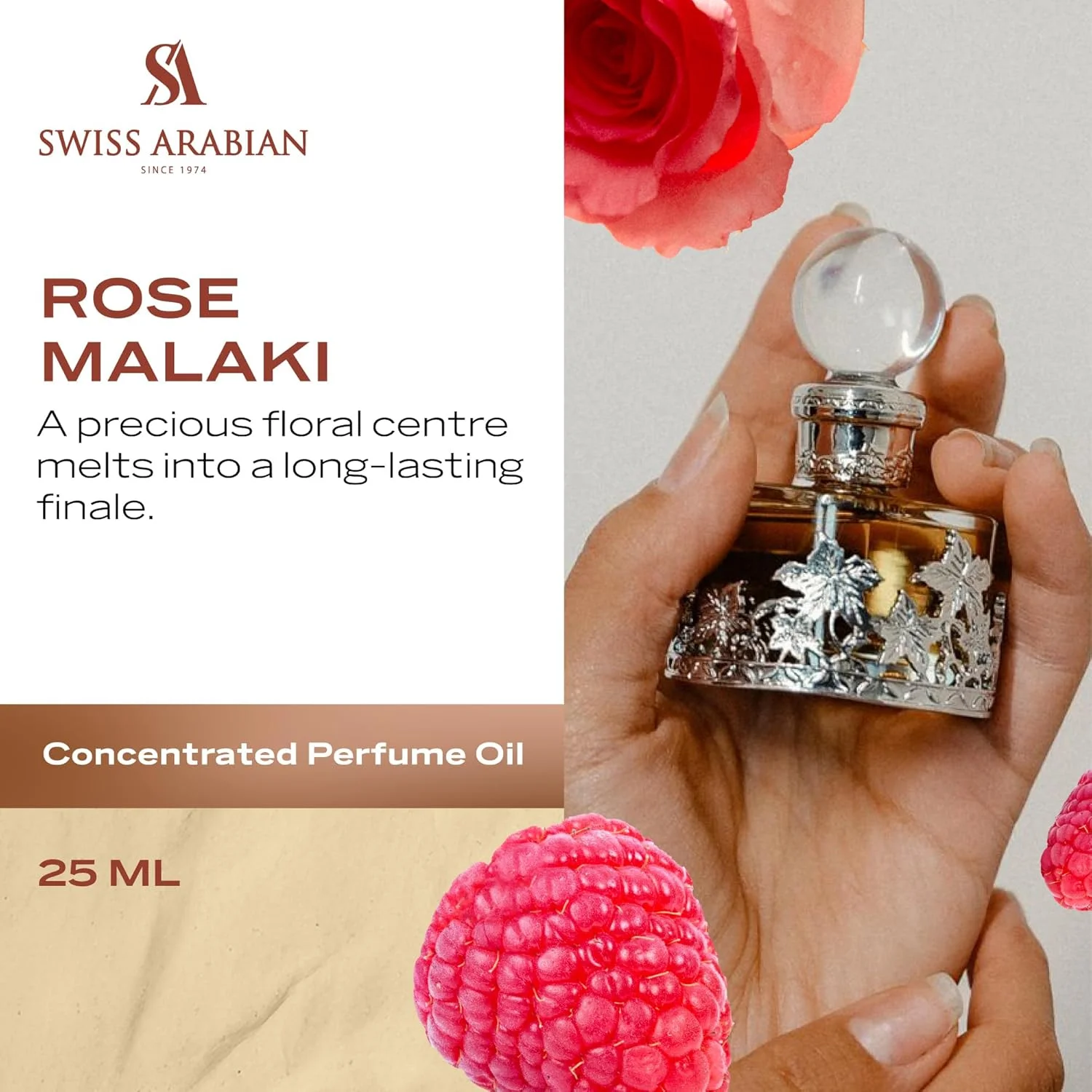 روغن عطر رز مالاکی Swiss Arabian، مناسب برای آقایان و بانوان، 25 میلی لیتر