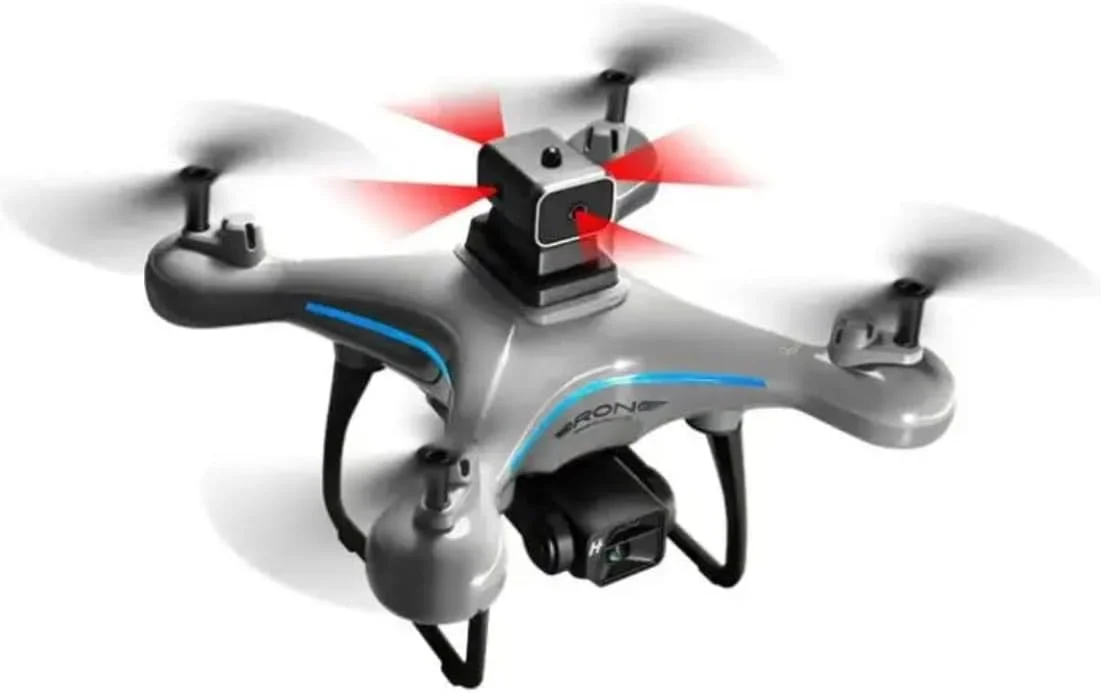 پهپاد دوربین دار حرفه ای با چراغ های راهنمایی LED، نقره ای و آبی