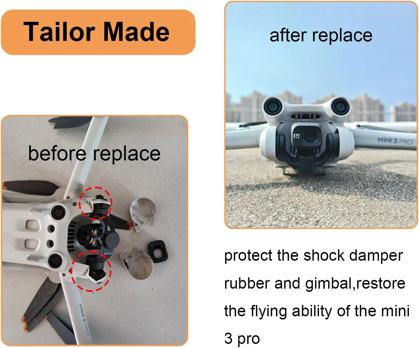 قطعات تعمیر روکش جانبی برای DJI Mini 3 Pro، قطعات یدکی گیمبال برای لوازم جانبی پهپاد DJI Mini 3 Pro.