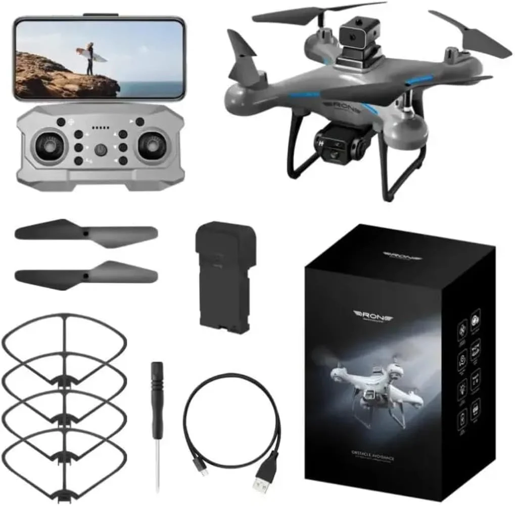 پهپاد دوربین دار حرفه ای با چراغ های راهنمایی LED، نقره ای و آبی