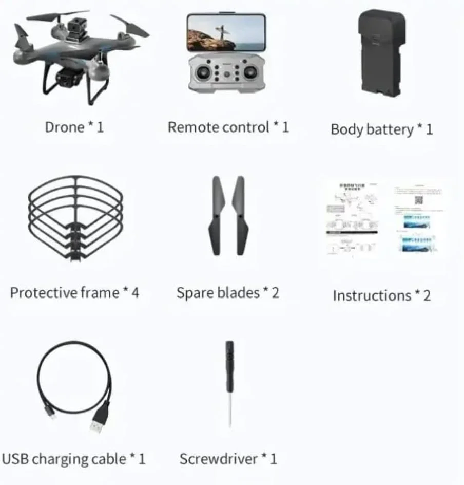 پهپاد دوربین دار حرفه ای با چراغ های راهنمایی LED، نقره ای و آبی