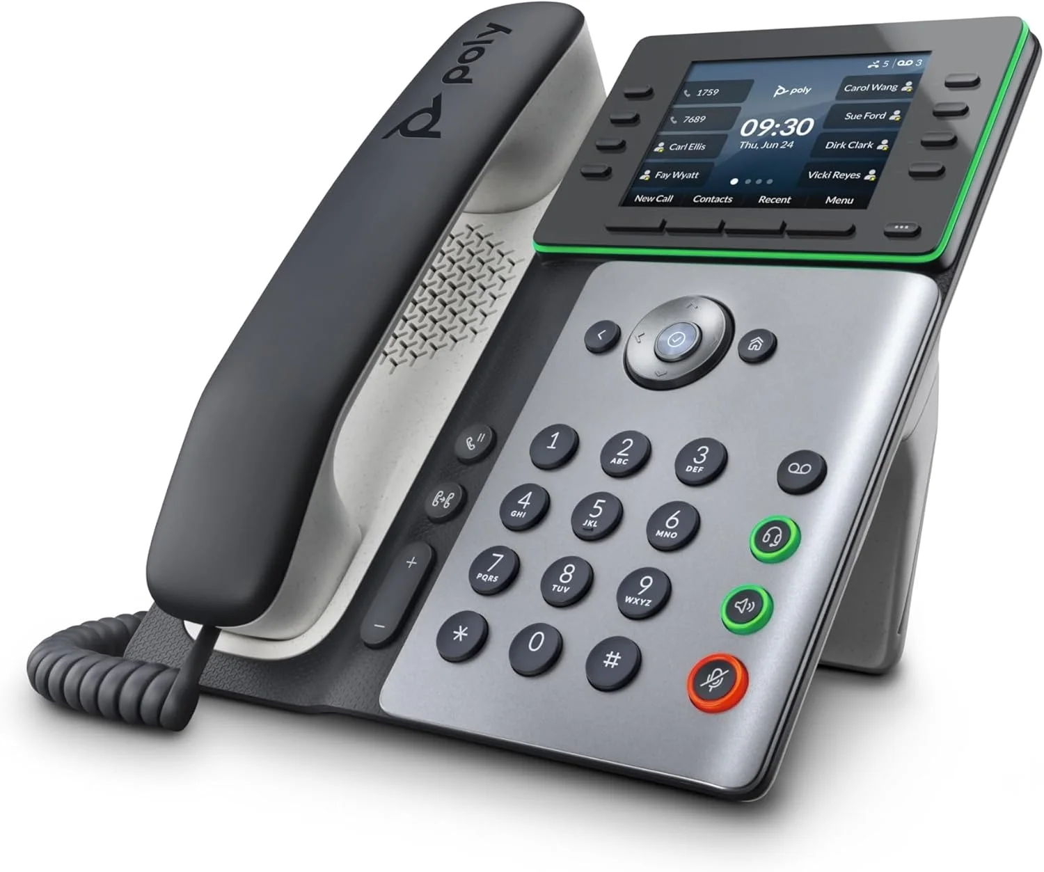 تلفن تحت شبکه Poly Edge E300 - با سیم - با سیم - رومیزی، قابل نصب روی دیوار - مشکی - VoIP - 2 پورت شبکه (RJ-45) - پورت های PoE