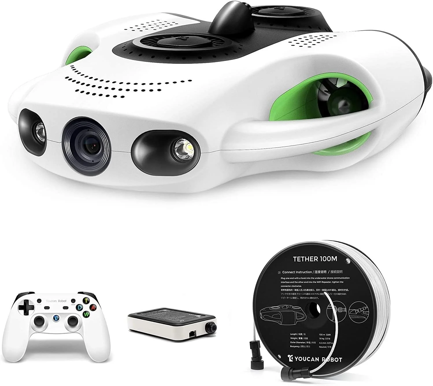 ربات زیرآبی حرفه ای BW Space Pro با کیفیت 4K HD و انتقال سیگنال پایدار، کنترل از راه دور، عمق غواصی 100 متری، زیردریایی RC، ROV (لنز 4K Prime)