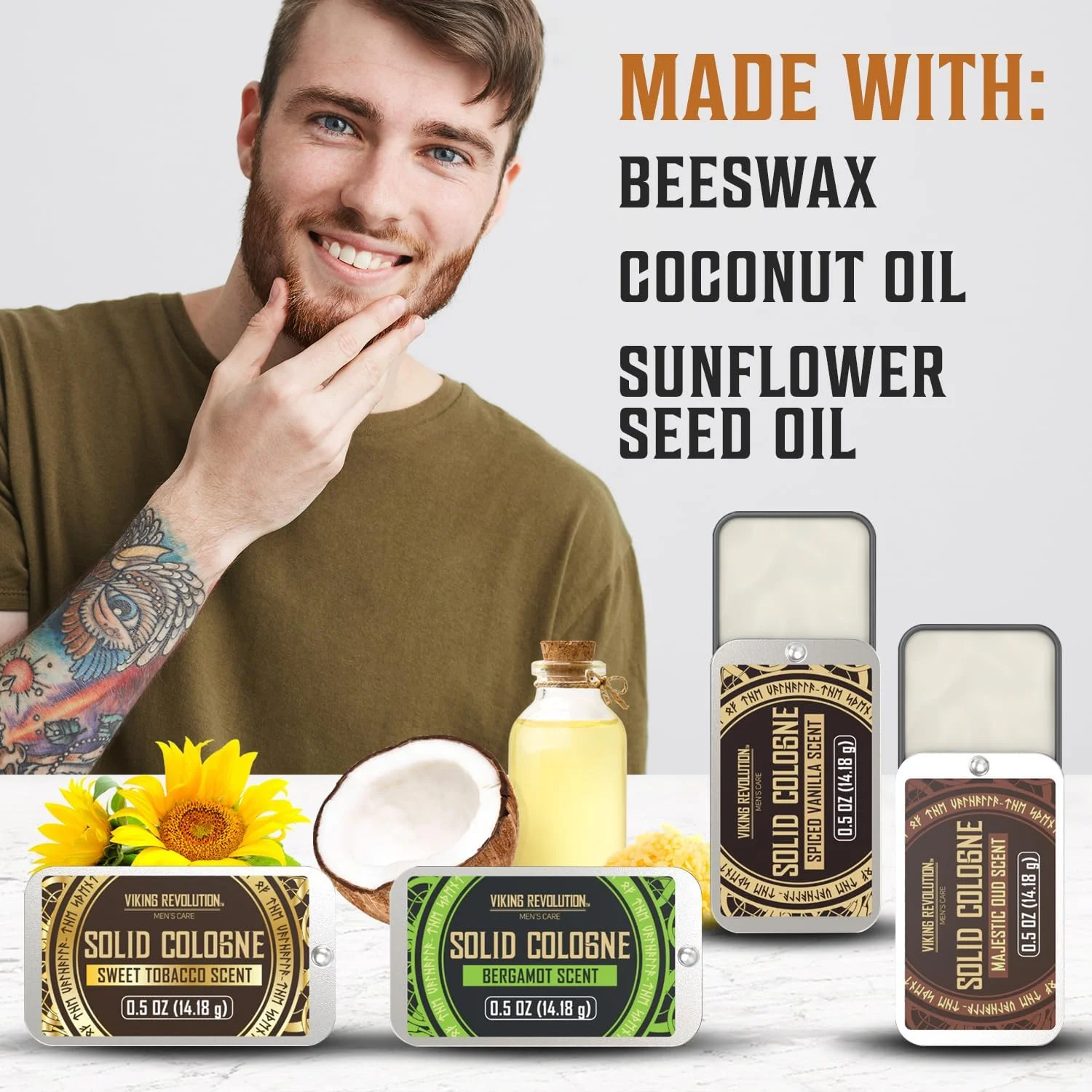 مجموعه چهارتایی ادکلن مردانه وایکینگ رولوشن - عطر جامد 15 میلی لیتری با رایحه وانیل ادویه دار، تنباکو شیرین، عود مجلل و ترنج - بالم مومی مسافرتی مجموعه چهارتایی ادکلن مردانه وایکینگ رولوشن - عطر جامد 15 میلی لیتری با رایحه وانیل ادویه دار، تنباکو شیرین، عود مجلل و ترنج - بالم مومی مسافرتی