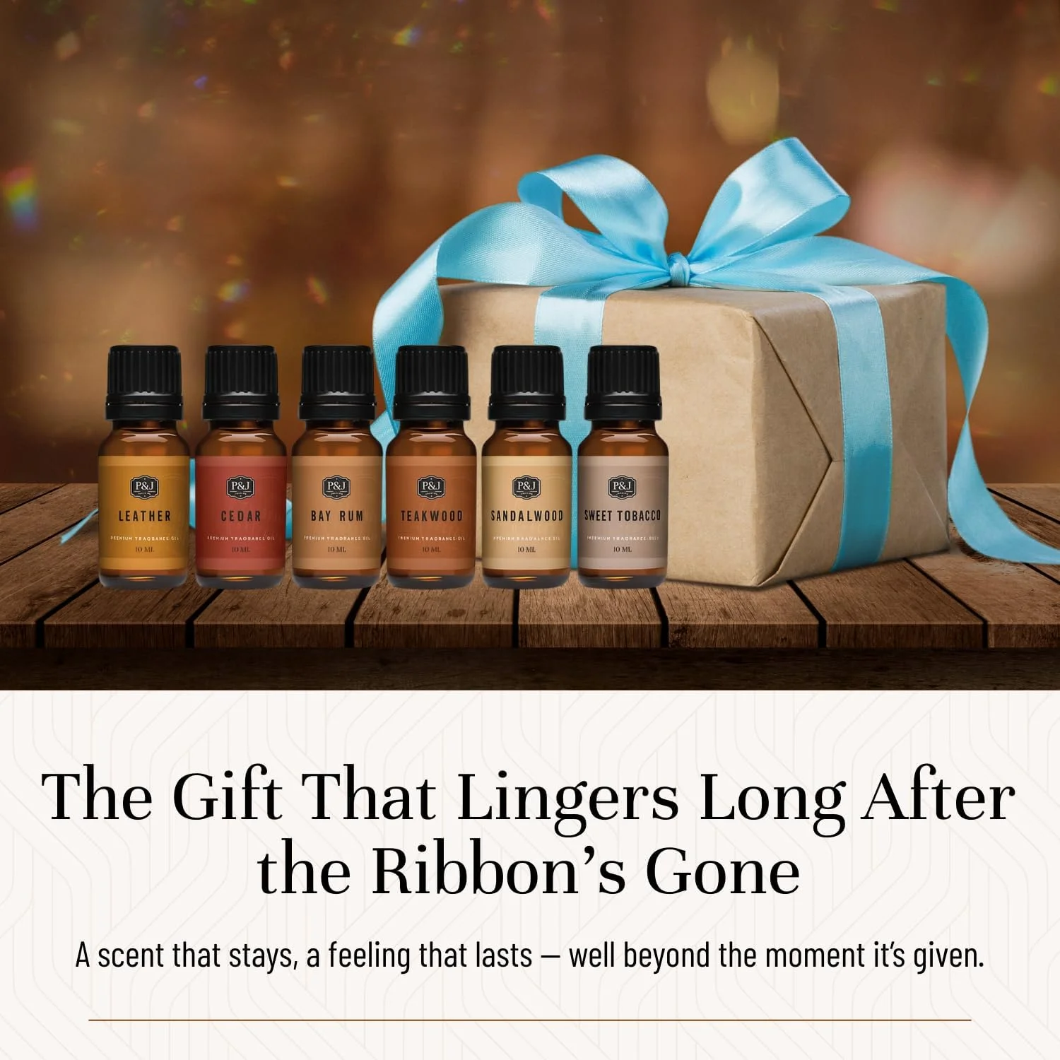مجموعه روغن های معطر درجه یک مردانه P&J Trading شامل 6 رایحه: چرم، تنباکو شیرین، چوب ساج، بای رام، سدر، چوب صندل