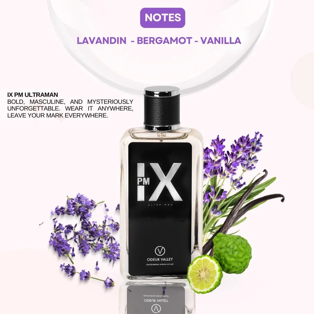 ادو پرفیوم مردانه IX PM Ultra-man، رایحه ماندگار، اسطوخودوس، رایحه شیرین و وانیلی، عطر بسیار غلیظ (1 عدد 100 میلی لیتری) ساخت فرانسه