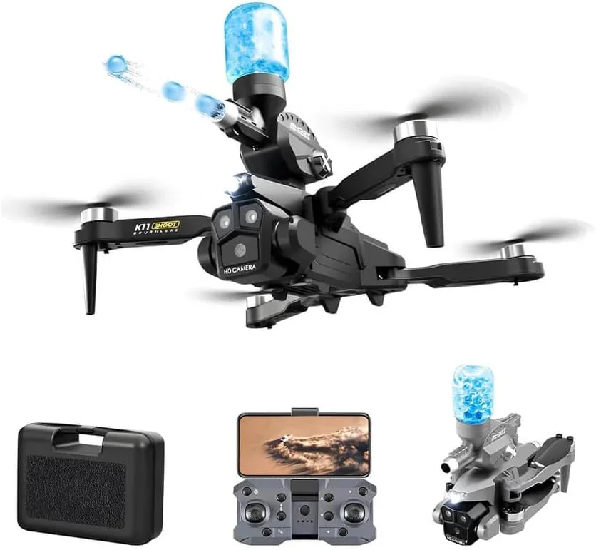 پهپاد با دوربین HD، پرتابگر توپ، کنترل از راه دور، کیف حمل، طراحی تاشو، مشکی