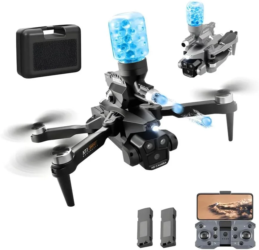 پهپاد با دوربین HD، پرتابگر توپ، کنترل از راه دور، کیف حمل، طراحی تاشو، مشکی