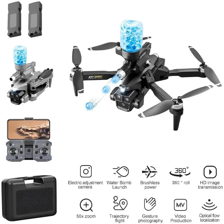 پهپاد با دوربین HD، پرتابگر توپ، کنترل از راه دور، کیف حمل، طراحی تاشو، مشکی