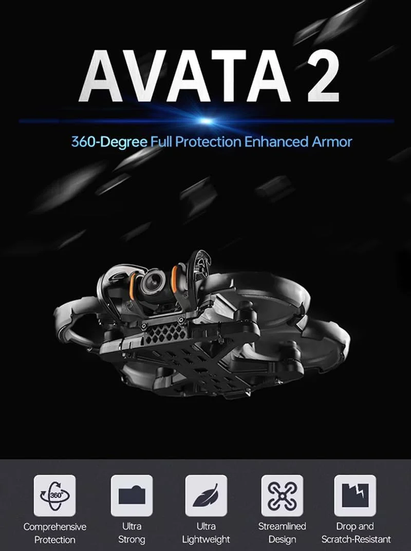 مجموعه محافظ کامل ضد برخورد برای گیمبال، پروانه ها و شاسی پهپاد DJI Avata 2، محافظت کامل 360 درجه، محافظ تقویت شده، محافظ گیمبال و سپر عقب (نارنجی)