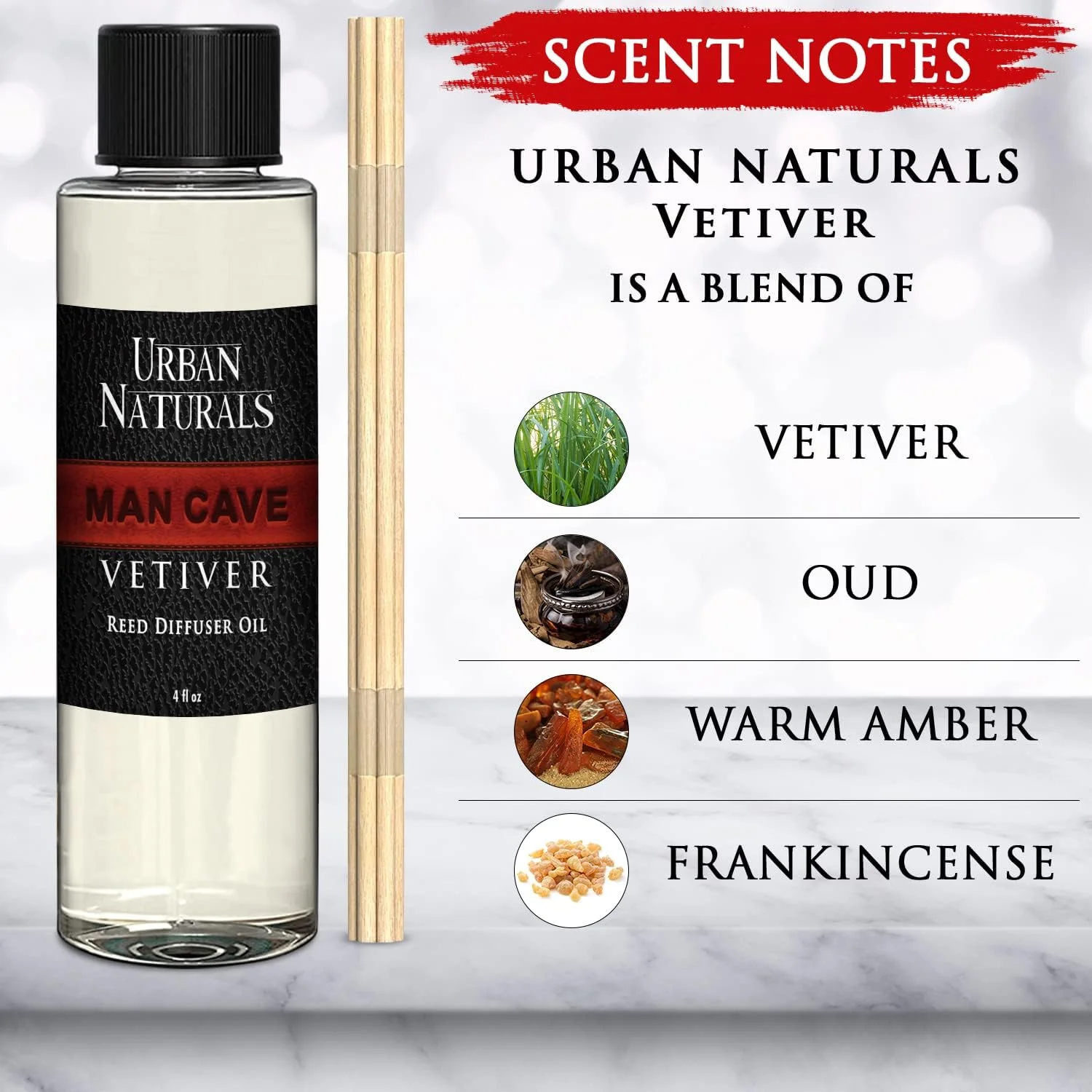مجموعه روغن معطر و چوب رومیزی وتیور مردانه Urban Naturals | شامل یک مجموعه رایگان چوب رومیزی! ۱۲۰ میل | یک رایحه مردانه فوق العاده! ایده آل برای دوستداران رایحه های خانگی!