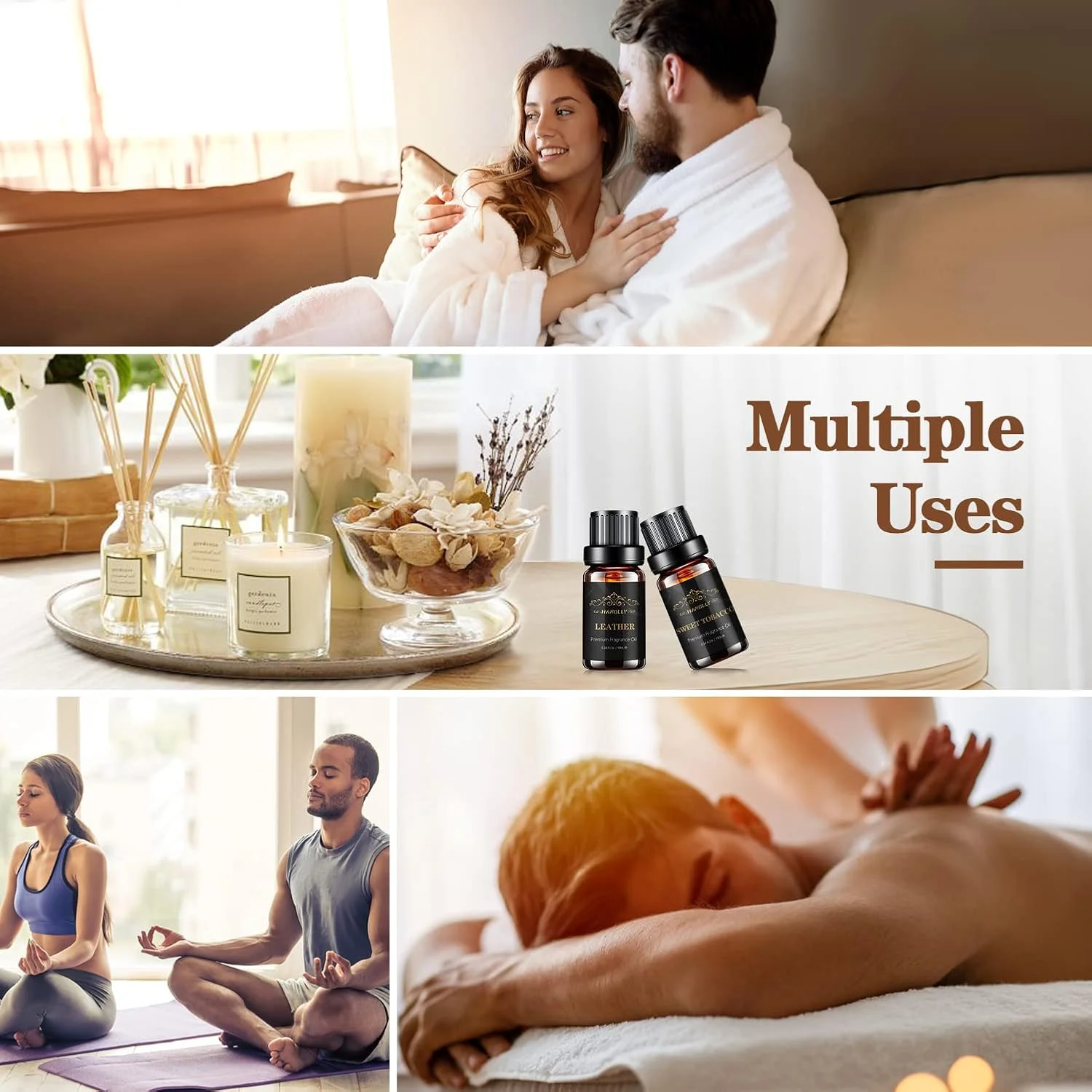 مجموعه روغن های اسانس، روغن های معطر مردانه برای دستگاه پخش کننده رایحه (6x10ML) - چوب صندل، سدر، چرم، تنباکو شیرین، رام، روغن های معطر ادکلن برای مردان