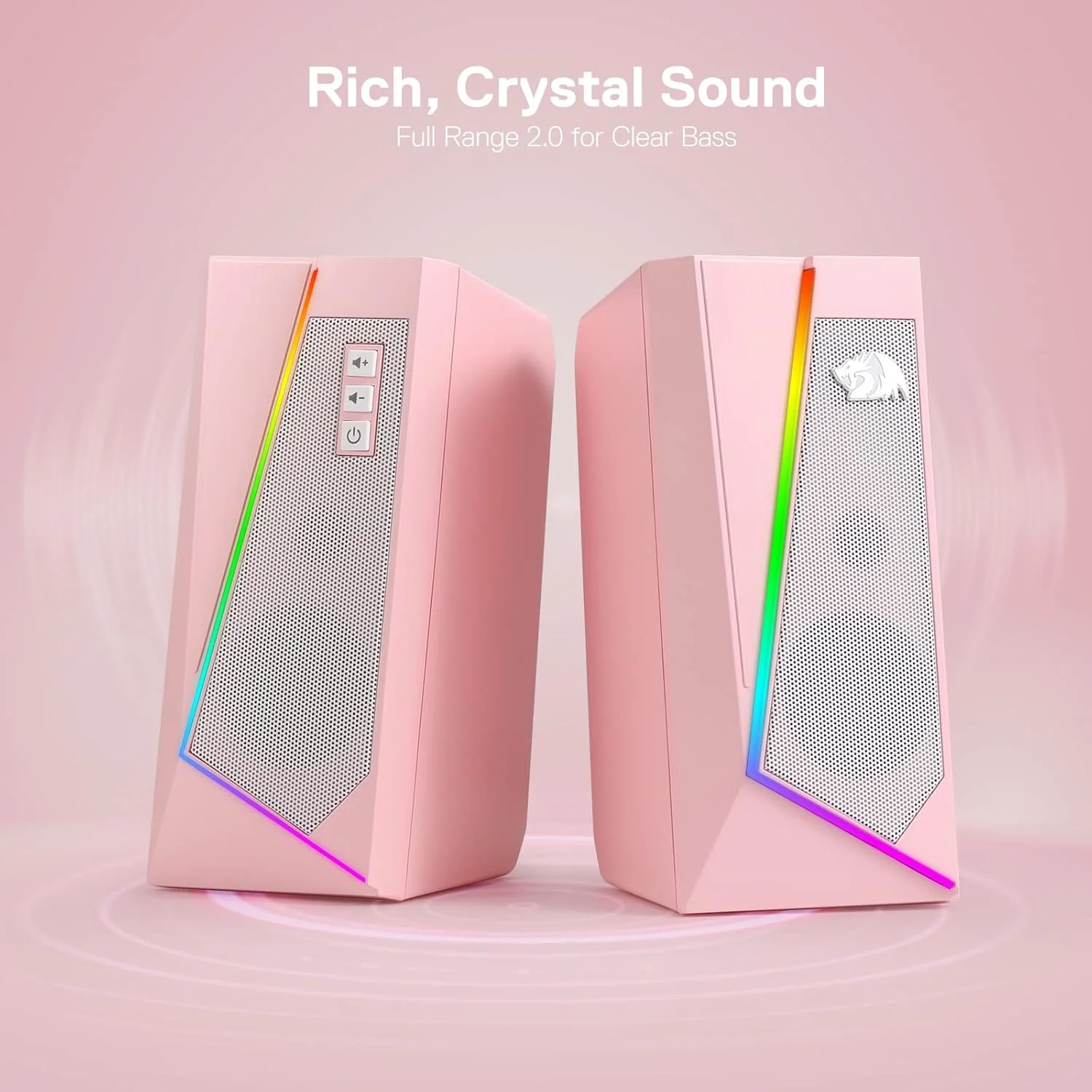 اسپیکرهای رومیزی RGB رِدراگون GS520، اسپیکر استریو کامپیوتر 2.0 کاناله با 6 حالت LED رنگارنگ، صدای تقویت شده و کنترل آسان صدا، تغذیه از طریق USB با کابل 3.5 میلی متری، صورتی اسپیکرهای رومیزی RGB رِدراگون GS520، اسپیکر استریو کامپیوتر 2.0 کاناله با 6 حالت LED رنگارنگ، صدای تقویت شده و کنترل آسان صدا، تغذیه از طریق USB با کابل 3.5 میلی متری، صورتی