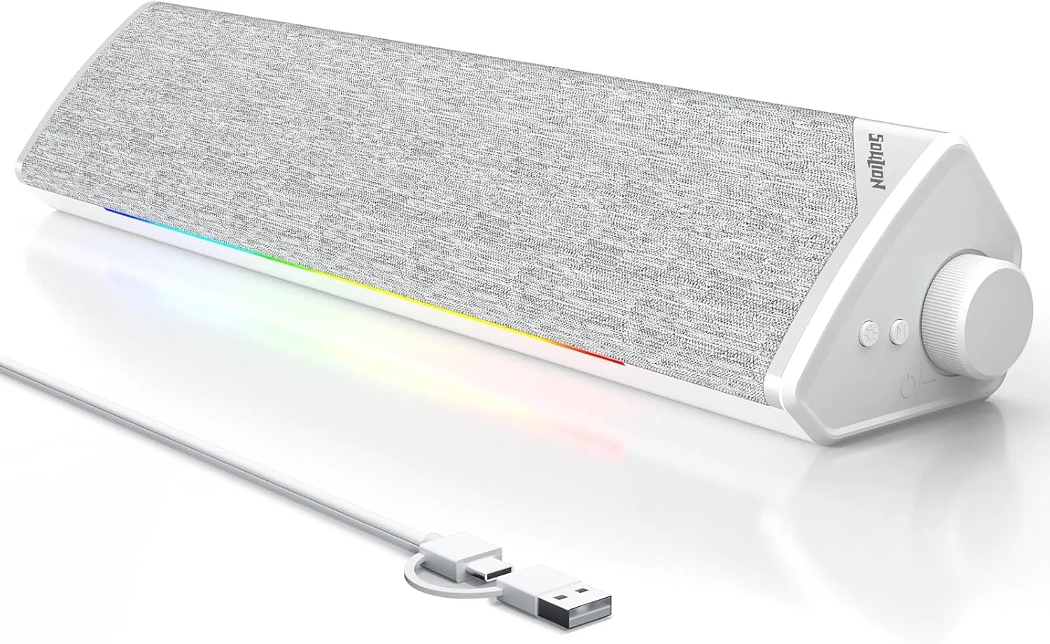 اسپیکر کامپیوتر SOULION R60، اسپیکر بلوتوث 5.3 USB، ساندبار 12 واتی برای کامپیوتر، لپ تاپ، مانیتور، بازی، تغذیه از طریق USB با جک AUX 3.5 میلی متری، سفید