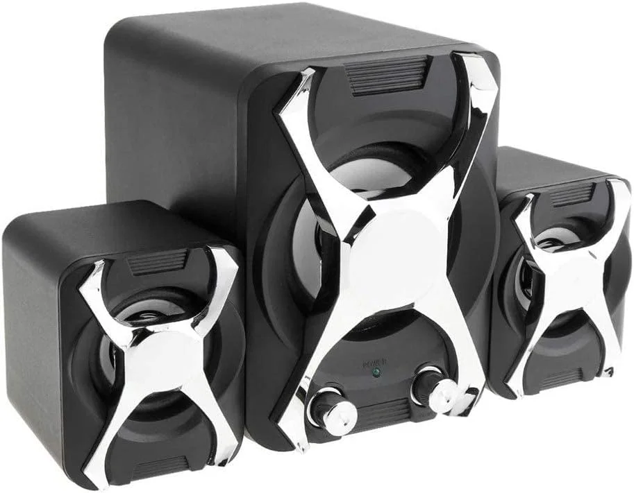 اسپیکر کامپیوتر 2.1 ساب ووفر استریو سه بعدی پرقدرت قابل حمل USB برای لپ تاپ، تلفن و تلویزیون (رنگ: مشکی)