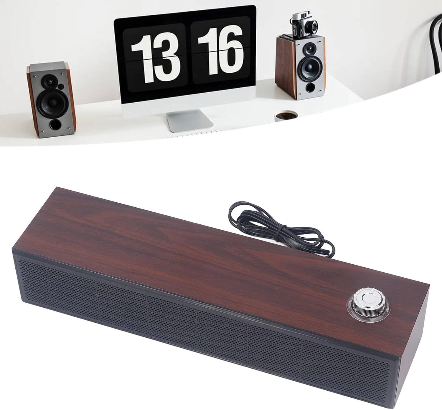 اسپیکر رومیزی Cryfokt، کنترل صدا چوبی AUX in سیمی USB با استریو HiFi برای لپ تاپ اسپیکر رومیزی Cryfokt، کنترل صدا چوبی AUX in سیمی USB با استریو HiFi برای لپ تاپ