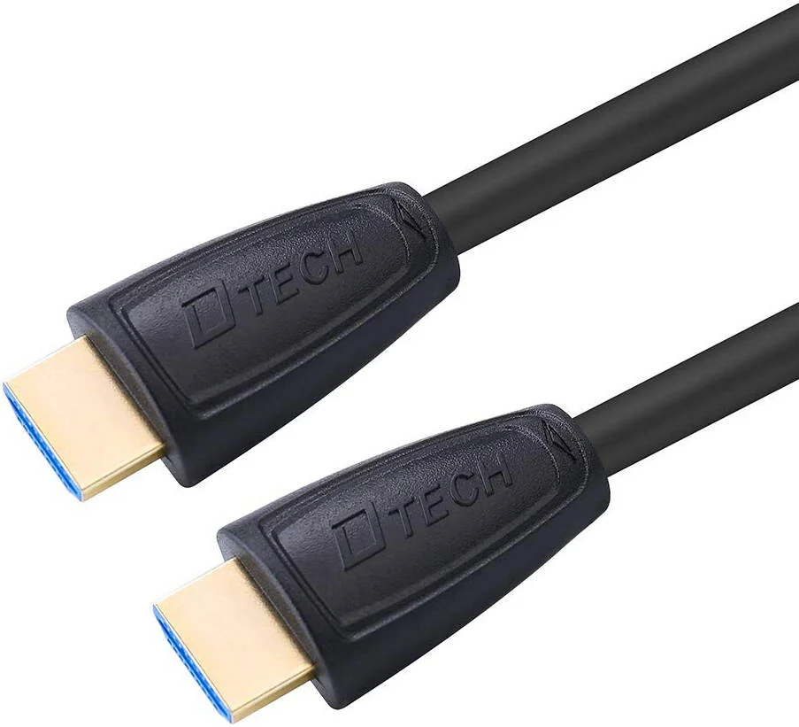 کابل HDMI نر به نر DTECH DT-H002، نوع A، تا کیفیت 4K (3840x2160) با نرخ 60 هرتز، سرعت انتقال داده بالا 18 گیگابیت بر ثانیه، کانکتور با روکش طلا، رسانای مسی، 1 متر، مشکی | DT-H002