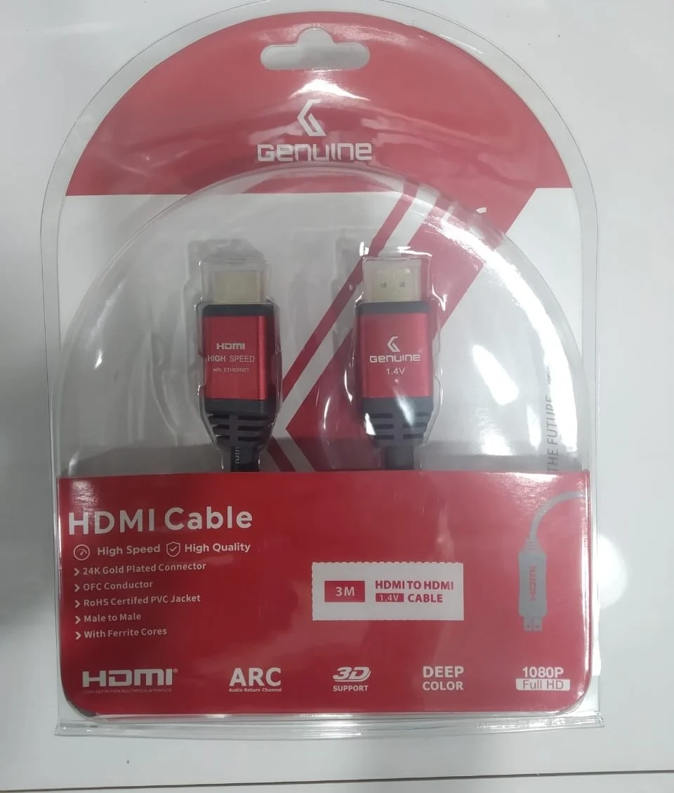 کابل مانیتور HDMI به HDMI اصلی 3.0 متری با روکش طلای 24 عیار، رسانای OFC، روکش PVC دارای گواهینامه RoHS HDMI 1.4V | GNHD3M1.4V