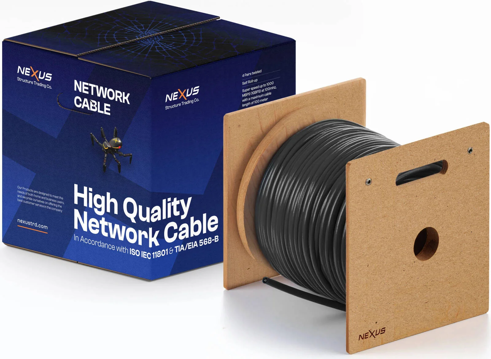 کابل اترنت NEXUS CAT6 A، UTP مناسب فضای باز، 23AWG، کابل شبکه LAN پرسرعت 10 گیگابیت بر ثانیه، هسته مسی جامد، 500 مگاهرتز، رول 305 متری، مشکی | UTP مناسب فضای باز