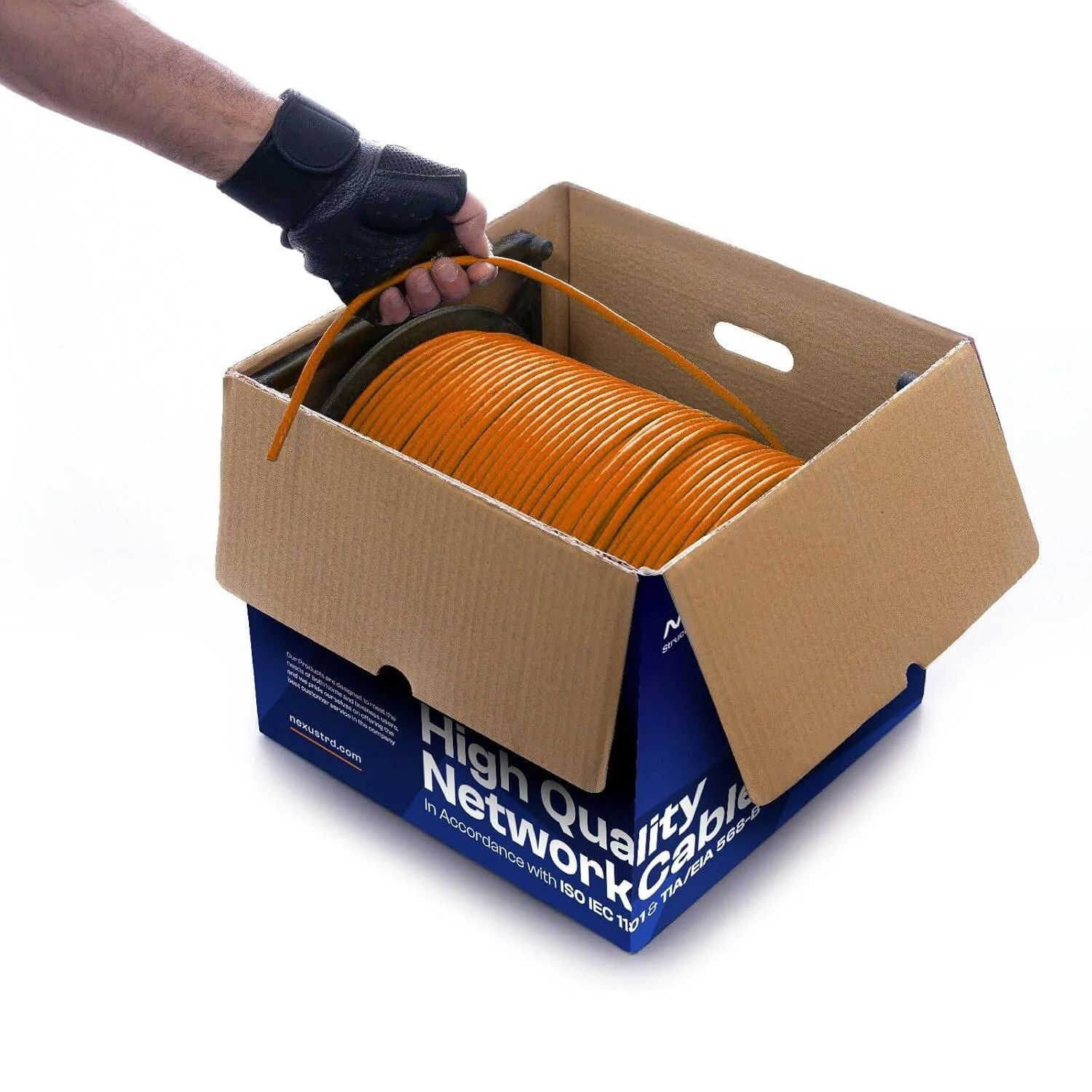 کابل شبکه نکسوس CAT6A، سرعت انتقال 10 گیگابیت بر ثانیه، فرکانس 500 مگاهرتز، رسانای تمام مس خالص 23AWG، روکش JVC مقاوم در برابر آب و هوا، طول کابل 305 متر، نارنجی | cat6autp