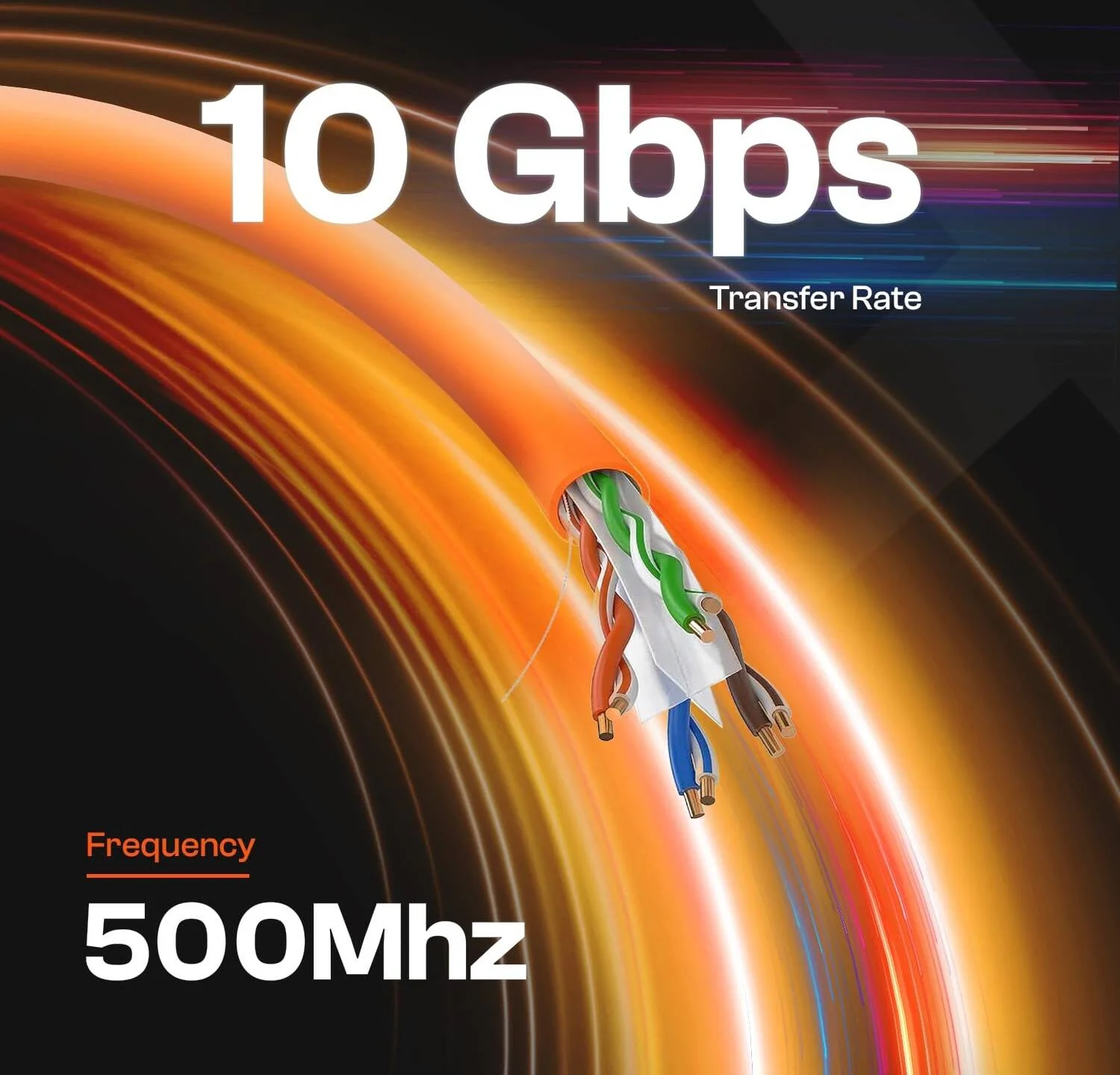 کابل شبکه نکسوس CAT6A، سرعت انتقال 10 گیگابیت بر ثانیه، فرکانس 500 مگاهرتز، رسانای تمام مس خالص 23AWG، روکش JVC مقاوم در برابر آب و هوا، طول کابل 305 متر، نارنجی | cat6autp