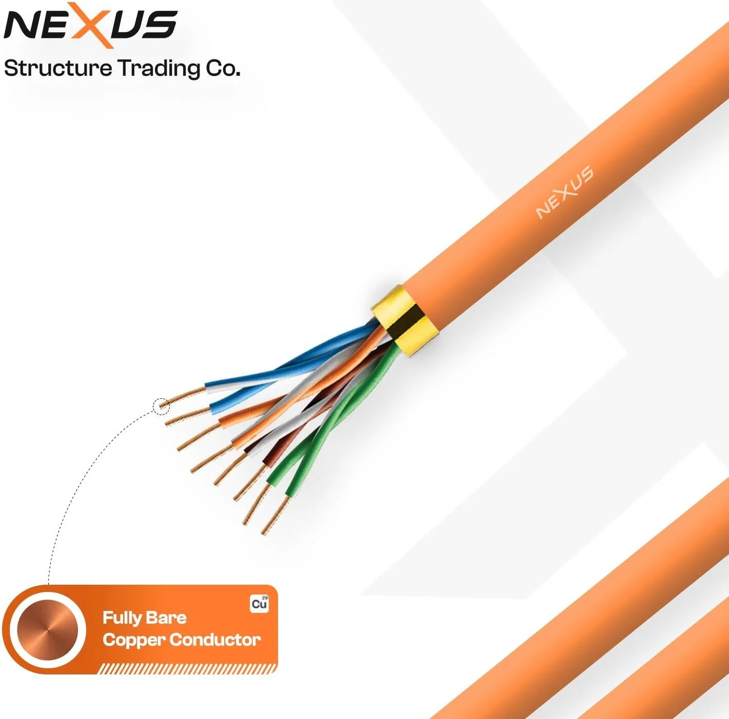 کابل شبکه نکسوس CAT6A، سرعت انتقال 10 گیگابیت بر ثانیه، فرکانس 500 مگاهرتز، رسانای تمام مس خالص 23AWG، روکش JVC مقاوم در برابر آب و هوا، طول کابل 305 متر، نارنجی | cat6autp