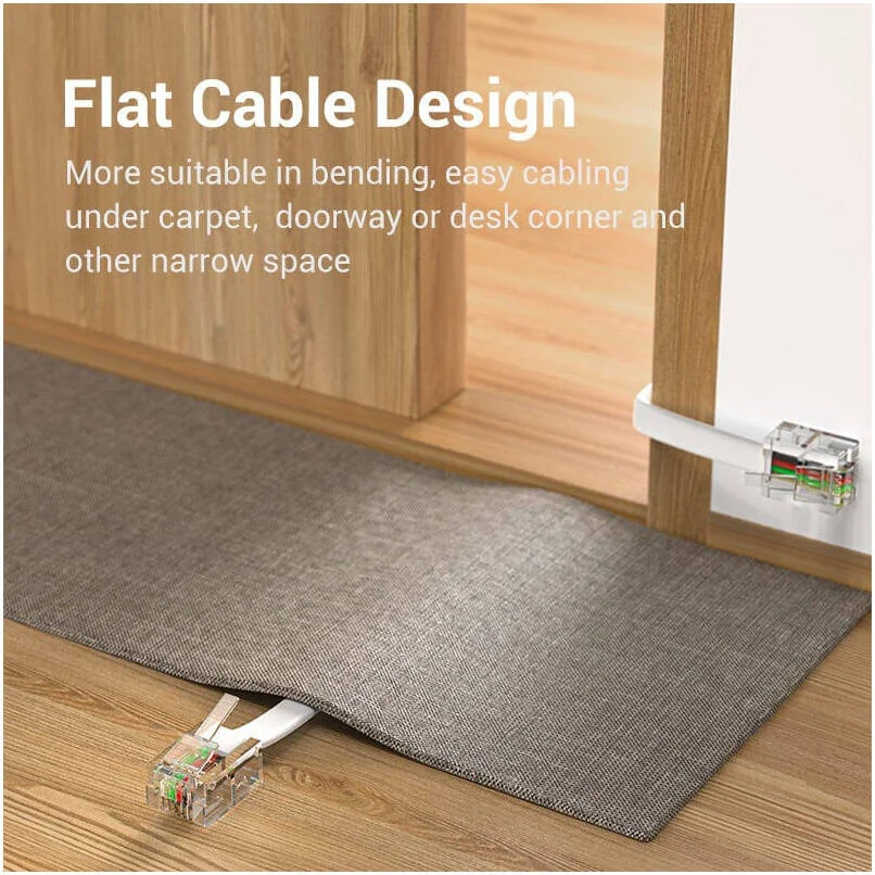 کابل تلفن Vention IQB 6P4C، نر به نر، روکش طلا، سیم کشی انعطاف پذیر بدنه سیم تخت، PVC، جنس رسانا مس خالص، طول 30 متر، سفید | IQBWT