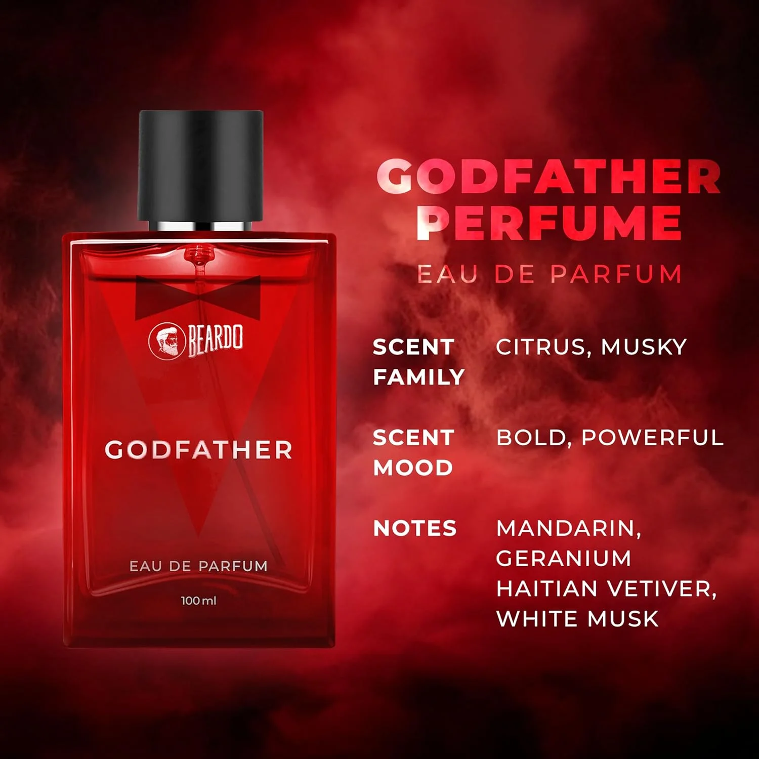 عطر مردانه Beardo Godfather، 100 میلی لیتر | رایحه ای معطر و تند با ماندگاری طولانی | اسپری بدن مناسب شب های قرار، هدیه ای ایده آل