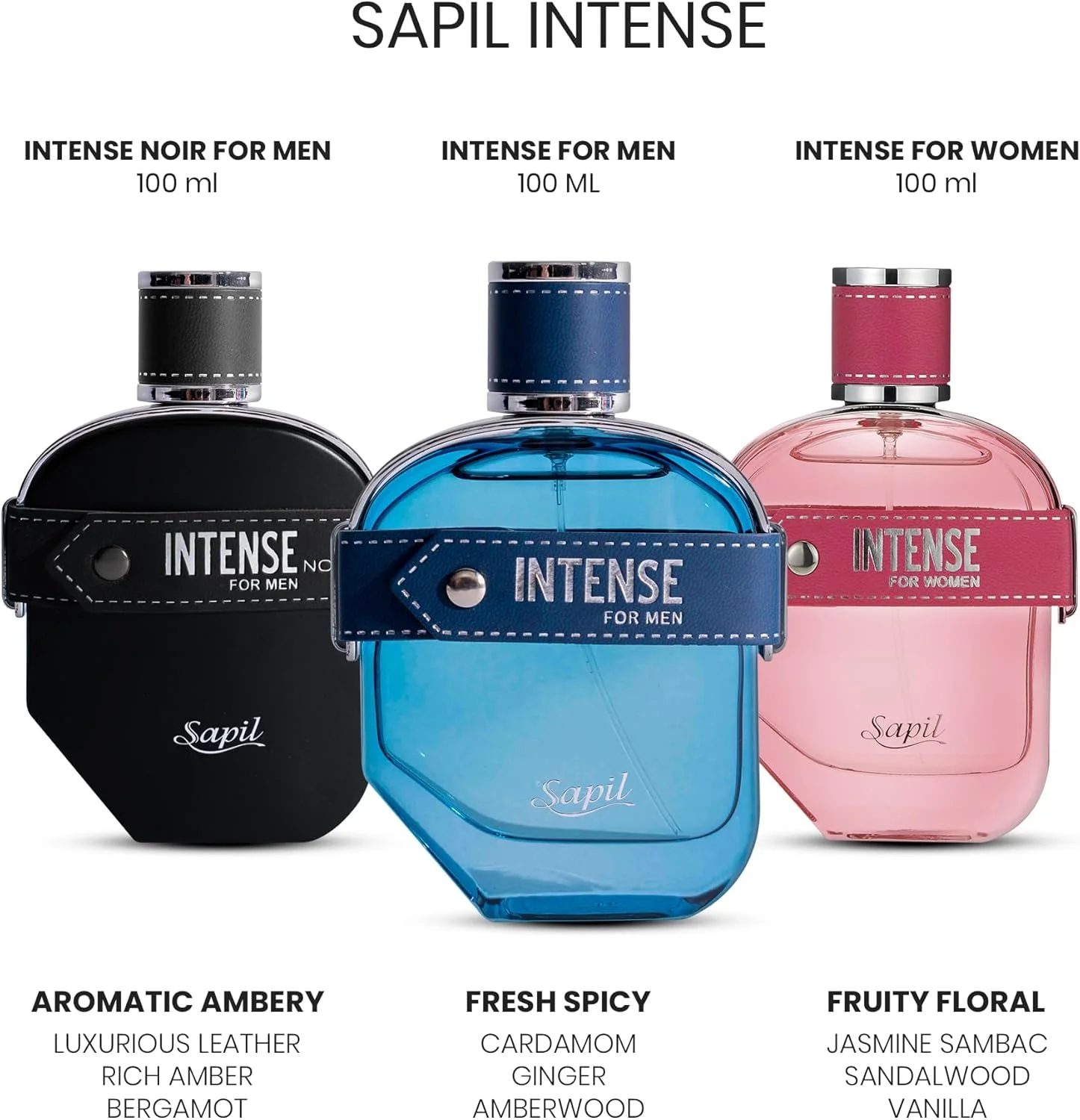 ادکلن مردانه ساپیل Intense حجم 100 میلی لیتر، عطر لوکس مقرون به صرفه، رایحه تند معطر با نت های اولیه لیمو، زنجبیل، اسطوخودوس، نعناع، عطرهای ترکیبی جسورانه برای مردان