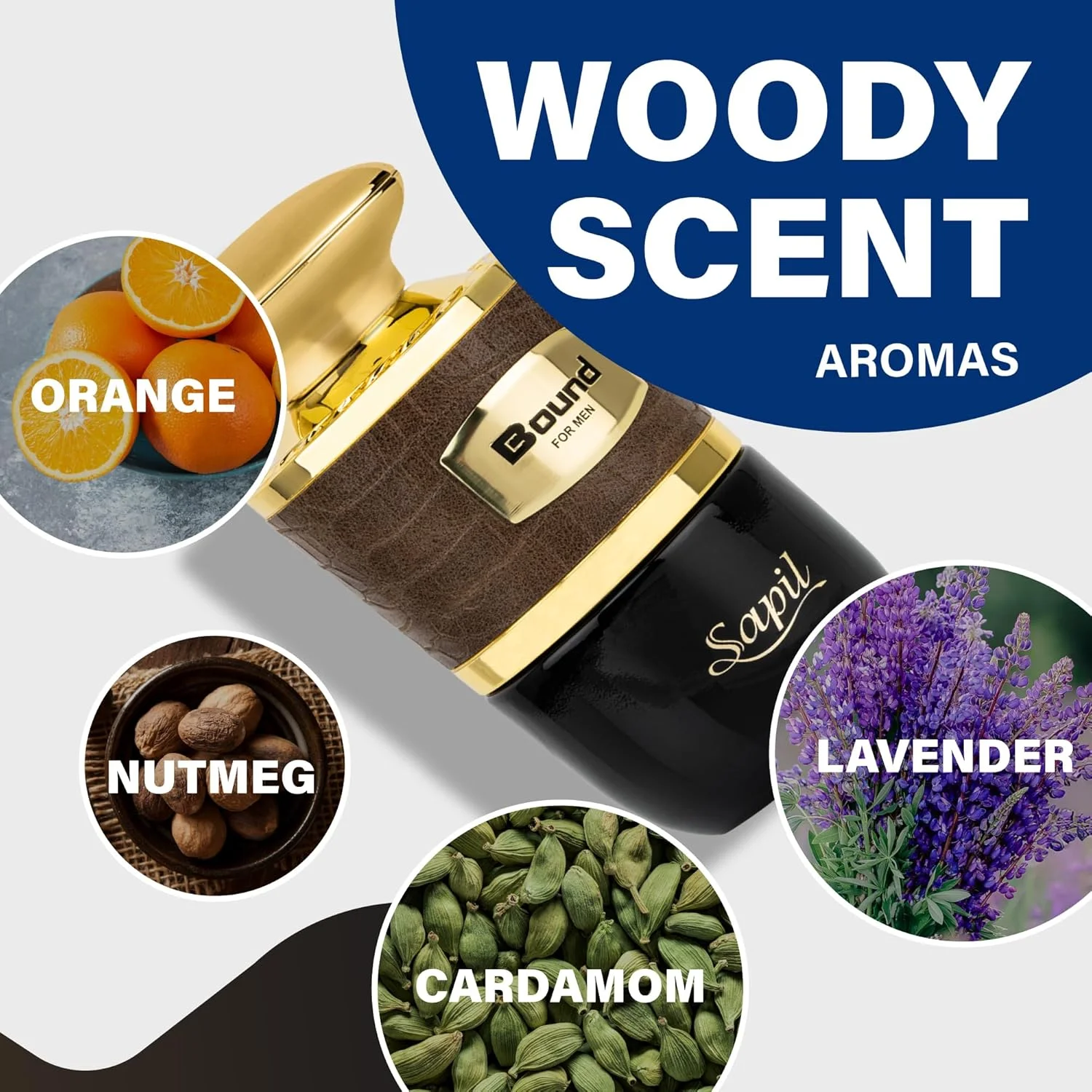 ادکلن مردانه ساپیل Bound حجم 100 میل، عطر لوکس مقرون به صرفه، رایحه شرقی ادویه ای با نت های اولیه نارنگی سبز، سیب سبز و هل، عطرهای ترکیبی جسورانه برای مردان