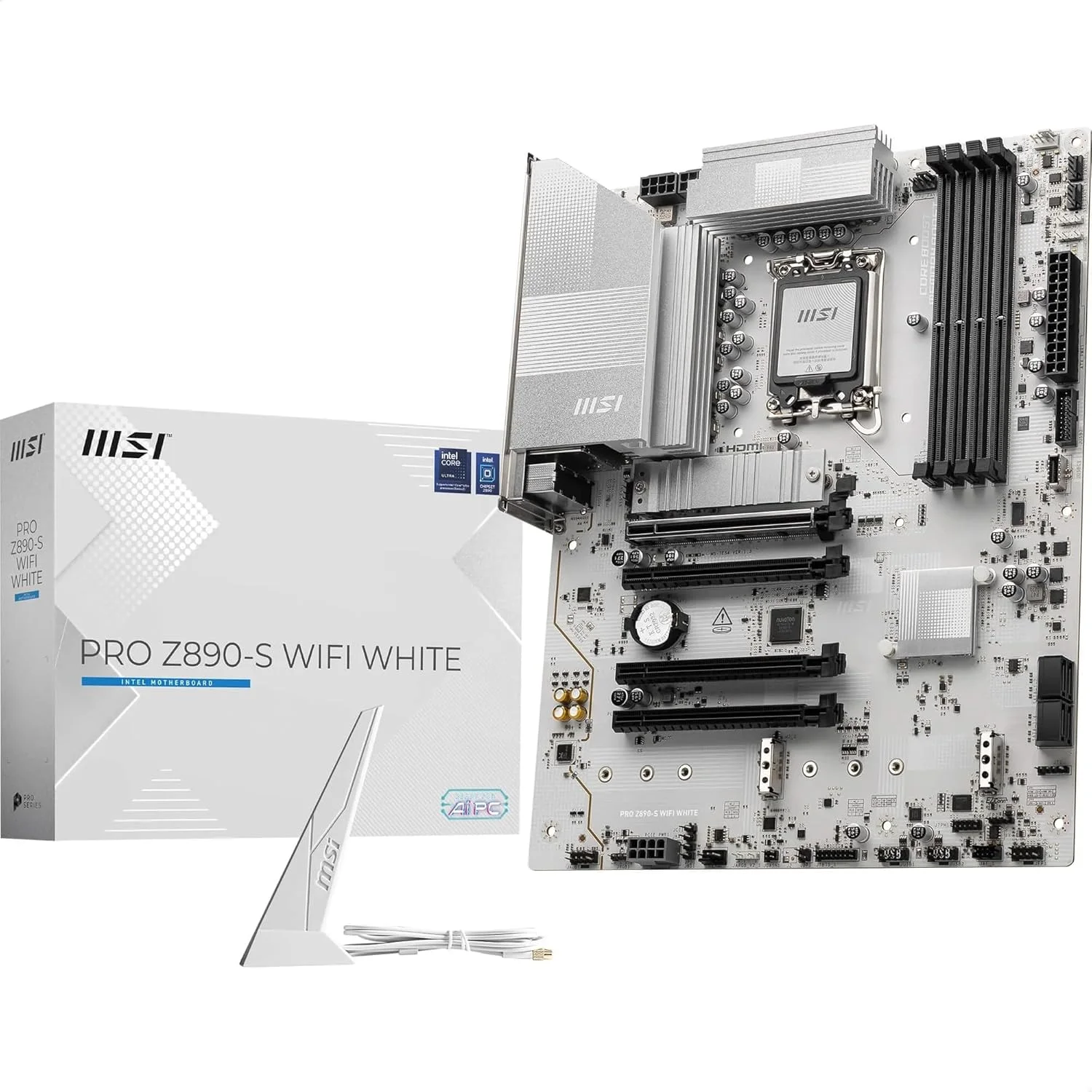 مادربرد سفید MSI PRO Z890-S WiFi، ATX - پشتیبانی از پردازنده های Intel Core Ultra (سری 2)، LGA 1851 - تقویت حافظه DDR5 (8600+ MT/s OC)، PCIe 5.0 x16 & 4.0 x16، M.2 Gen5، Wi-Fi 7، 2.5G LAN
