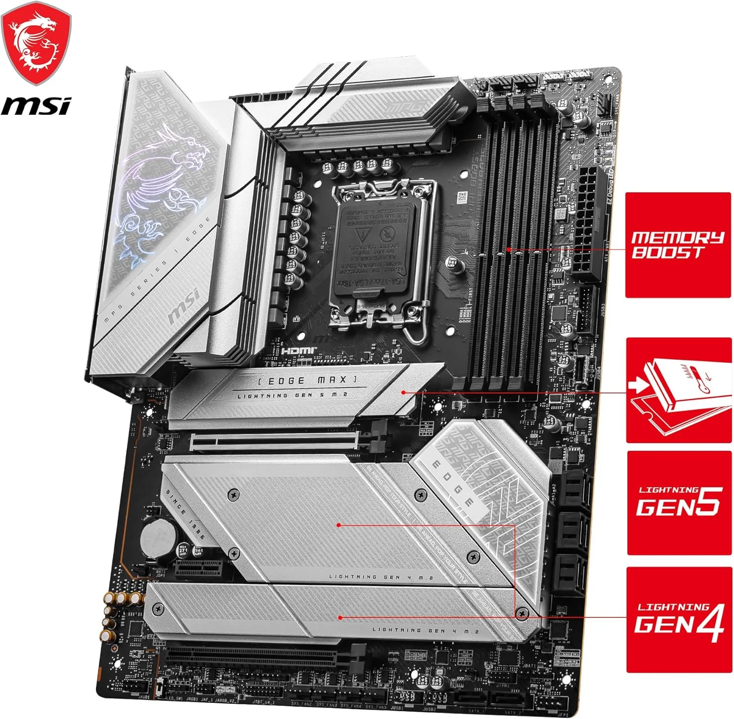 مادربرد گیمینگ MSI MPG Z790 Edge TI MAX WiFi (پشتیبانی از پردازنده های نسل 12 و 13 اینتل، LGA 1700، DDR5، PCIe 5.0، M.2، LAN 2.5Gbps، USB 3.2 Gen2، Wi-Fi 7، ATX) مادربرد گیمینگ MSI MPG Z790 Edge TI MAX WiFi (پشتیبانی از پردازنده های نسل 12 و 13 اینتل، LGA 1700، DDR5، PCIe 5.0، M.2، LAN 2.5Gbps، USB 3.2 Gen2، Wi-Fi 7، ATX)