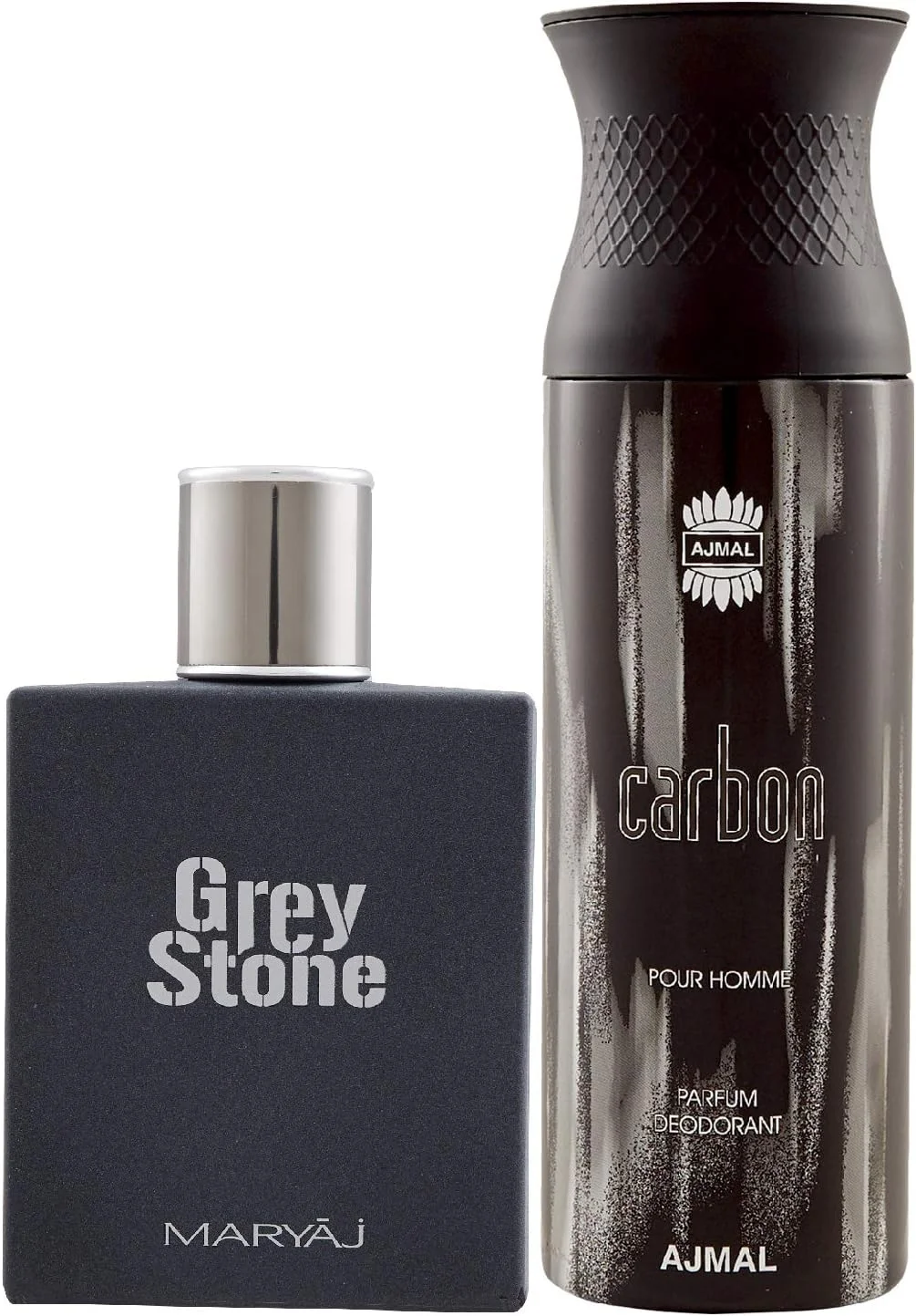 ادکلن مردانه ماریای مدل Grey Stone با رایحه چوبی معطر 100 میلی لیتر به همراه اسپری خوشبو کننده بدن مردانه اجمل مدل Carbon با رایحه مرکباتی و تند 200 میلی لیتر + 2 عدد تستر عطر رایگان