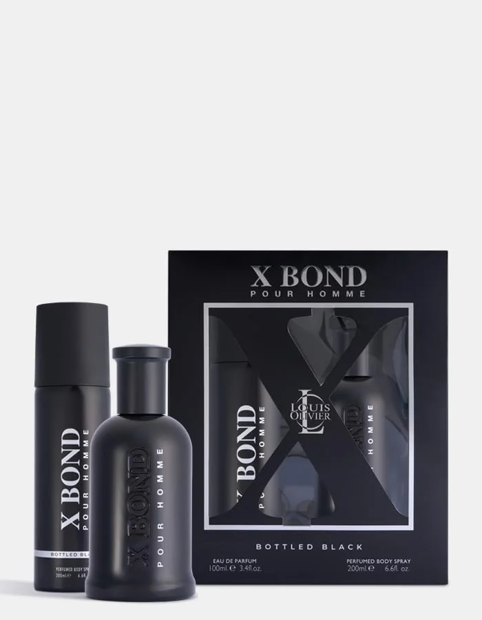 ست هدیه مردانه ایکس باند بلک شامل ادو پرفیوم ۱۰۰ میلی لیتر + اسپری بدن معطر ۲۰۰ میلی لیتر | رایحه تند، میوه ای و چوبی