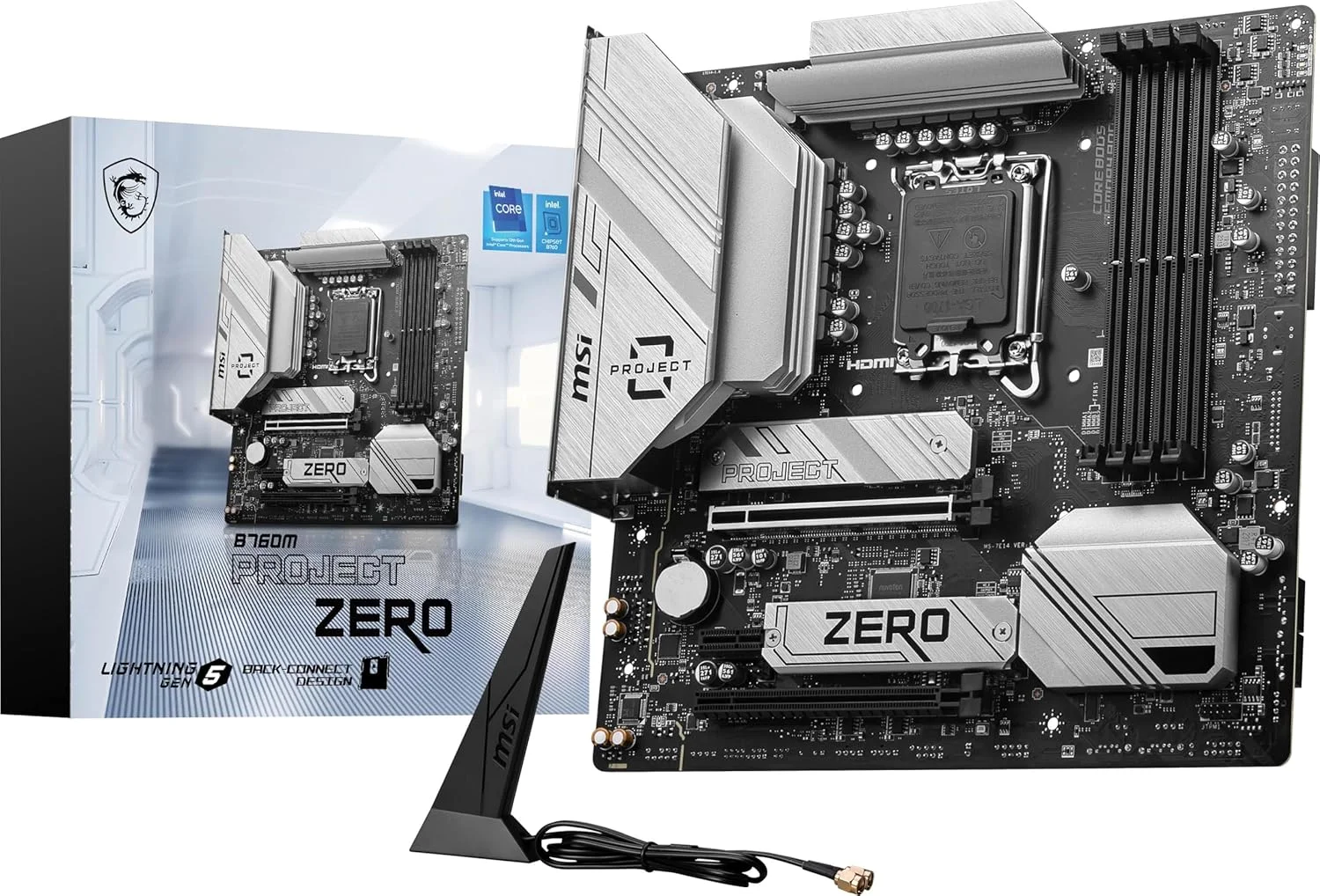 مادربرد گیمینگ ام اس آی B760M Project Zero (پشتیبانی از پردازنده های نسل 14/13/12 اینتل، LGA 1700، DDR5، PCIe 5.0، اسلات های M.2، LAN 2.5 گیگابیتی، USB 3.2 Gen2، HDMI/DP، Wi-Fi 6E، بلوتوث 5.3، mATX)