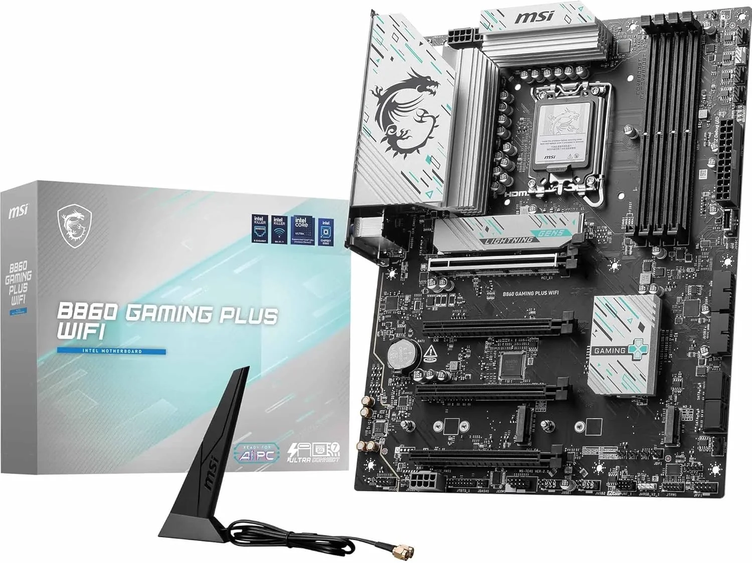 مادربرد MSI B860 Gaming Plus WiFi، ATX - پشتیبانی از پردازنده های Intel Core Ultra (سری 2)، LGA 1851 - تقویت حافظه DDR5 با سرعت 8800+ MT/s (OC)، PCIe 5.0 x16، M.2 Gen5، Intel Killer 5G LAN، Wi-Fi 7
