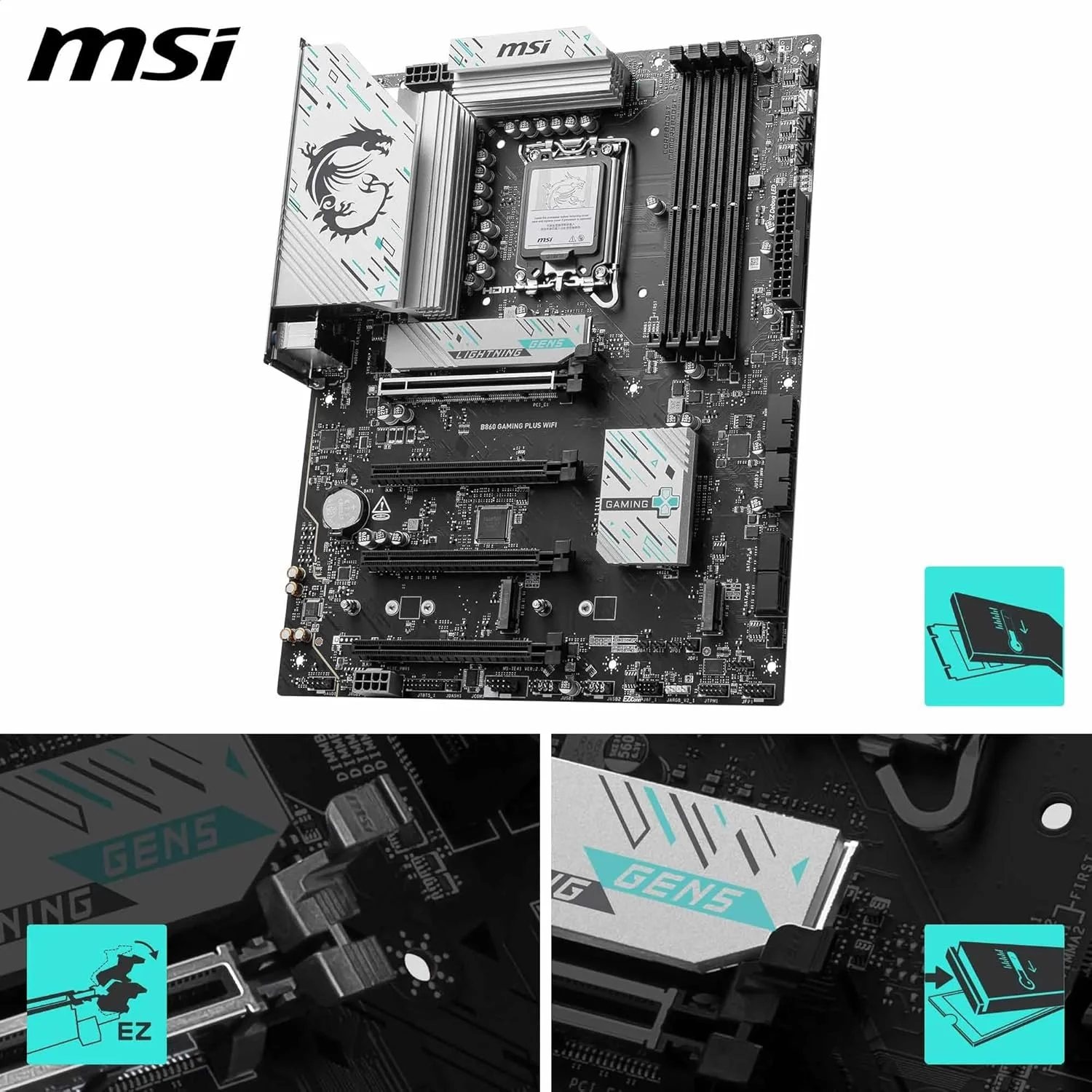مادربرد MSI B860 Gaming Plus WiFi، ATX - پشتیبانی از پردازنده های Intel Core Ultra (سری 2)، LGA 1851 - تقویت حافظه DDR5 با سرعت 8800+ MT/s (OC)، PCIe 5.0 x16، M.2 Gen5، Intel Killer 5G LAN، Wi-Fi 7 مادربرد MSI B860 Gaming Plus WiFi، ATX - پشتیبانی از پردازنده های Intel Core Ultra (سری 2)، LGA 1851 - تقویت حافظه DDR5 با سرعت 8800+ MT/s (OC)، PCIe 5.0 x16، M.2 Gen5، Intel Killer 5G LAN، Wi-Fi 7