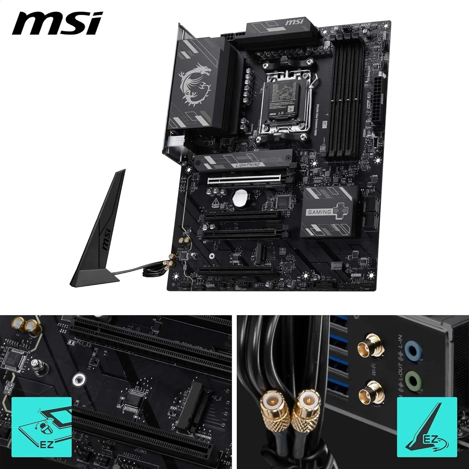 مادربرد MSI B850 Gaming PRO WIFI6E، ATX - پشتیبانی از پردازنده های AMD Ryzen سری 9000/8000/7000، سوکت AM5 - تقویت حافظه DDR5 تا 8200+ MT/s (OC)، PCIe 4.0 x16، M.2 Gen5، Wi-Fi 6E، LAN 2.5G مادربرد MSI B850 Gaming PRO WIFI6E، ATX - پشتیبانی از پردازنده های AMD Ryzen سری 9000/8000/7000، سوکت AM5 - تقویت حافظه DDR5 تا 8200+ MT/s (OC)، PCIe 4.0 x16، M.2 Gen5، Wi-Fi 6E، LAN 2.5G