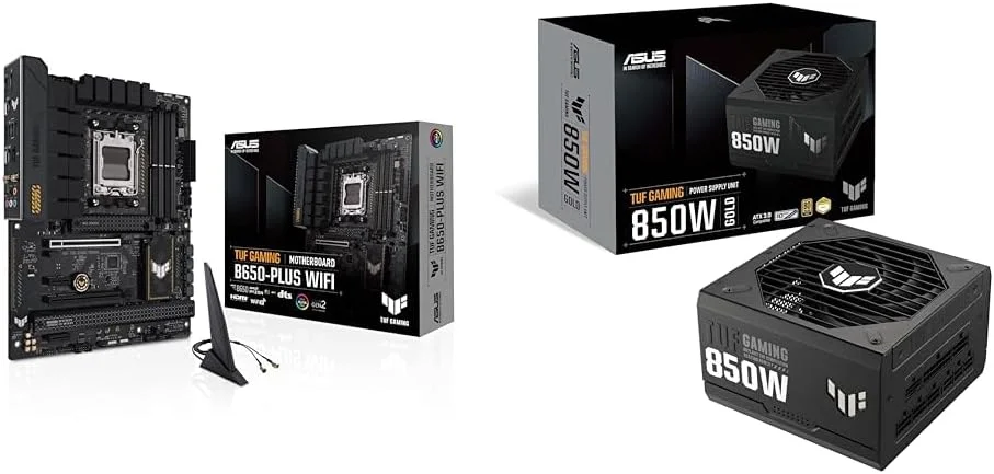 باندل مادربرد ایسوس TUF گیمینگ B650-PLUS WiFi AMD AM5 ATX، PCIe® 5.0 M.2، DDR5، WiFi 6 و اترنت 2.5 گیگابیتی + منبع تغذیه 850W Gold ایسوس TUF گیمینگ (سازگار با ATX 3.0، کاملاً ماژولار، 80+ Gold)