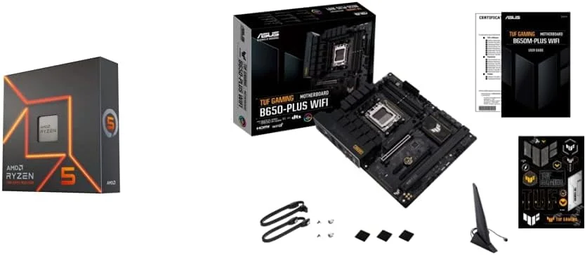 پردازنده دسکتاپ آنلاک شده AMD Ryzen™ 5 7600X با 6 هسته و 12 رشته به همراه مادربرد گیمینگ ASUS TUF Gaming B650-PLUS WiFi Socket AM5(LGA 1718)Ryzen 7000 ATX (دارای 14 مرحله قدرت، پشتیبانی از PCIe® 5.0 M.2، حافظه DDR5)