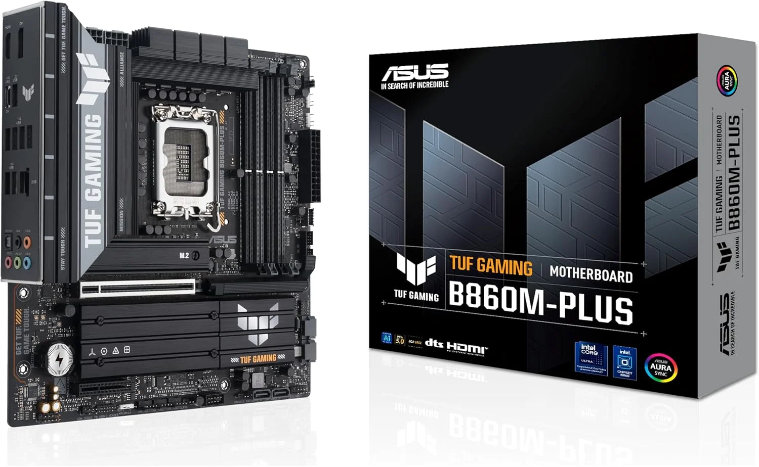 مادربرد ایسوس TUF Gaming B860M-PLUS Intel mATX، دارای 12+1+2+1 مراحل قدرت 80A DrMOS، DDR5، PCIe 5.0، 3 اسلات M.2، اترنت Realtek 2.5Gb، DisplayPort، HDMI، USB 20Gbps Type-C با حالت DP Alt